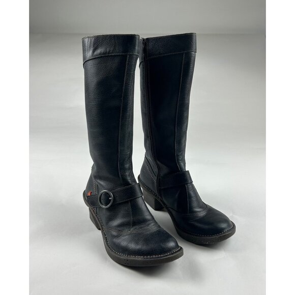 The Art Company Black Pebble Leather Oteiza 619 Knee High Wedge Boots 41 - Picture 1 of 10